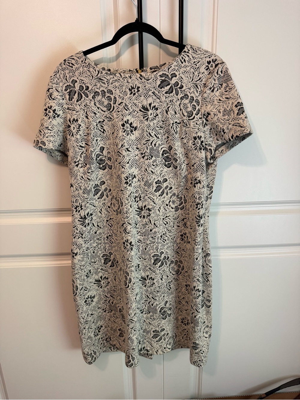 Calvin Klein Cream and Black Floral Lace-Effect Mini Dress